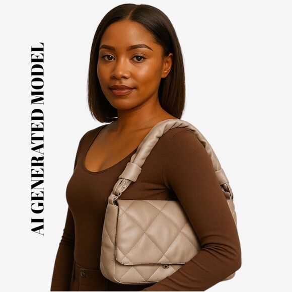 Sondra Roberts faux leather quilted flap bag taupe - Picture 2 of 8